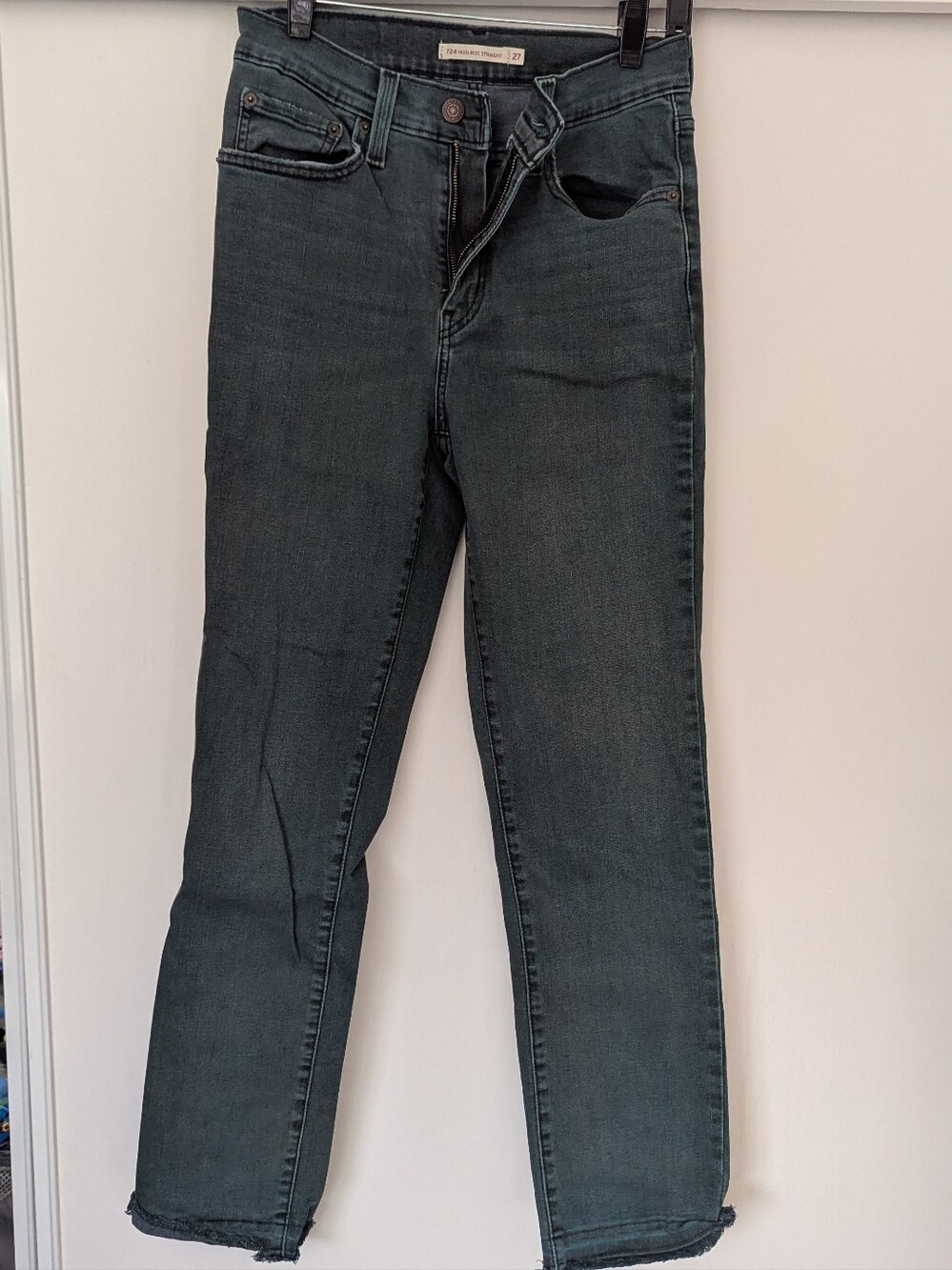 Levis 501 Green Women's High-Rise Straight Jeans With Frayed Bottom